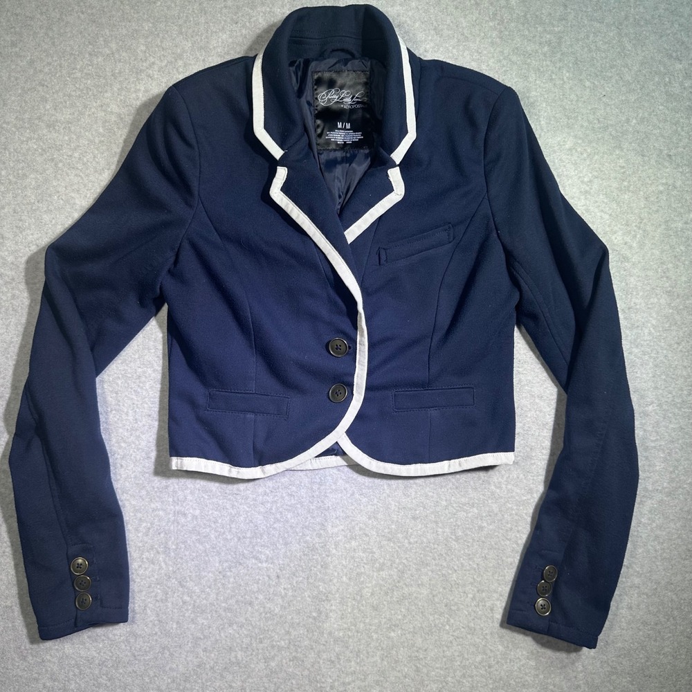 Aeropostale Pretty Little Liars Navy Blue Cropped Blazer White Trim Medium Y2K